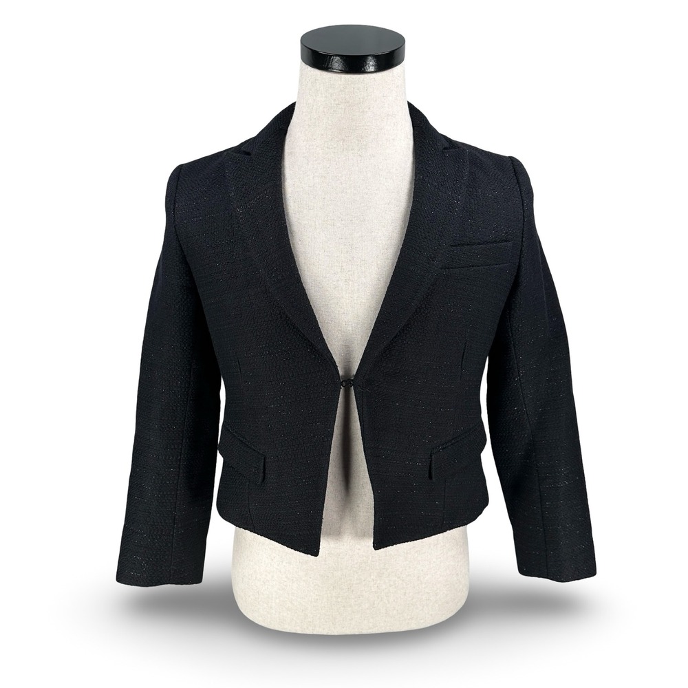 Theory Womens Black Textured Metallic Cropped Blazer Jacket Size 6 Made in USA